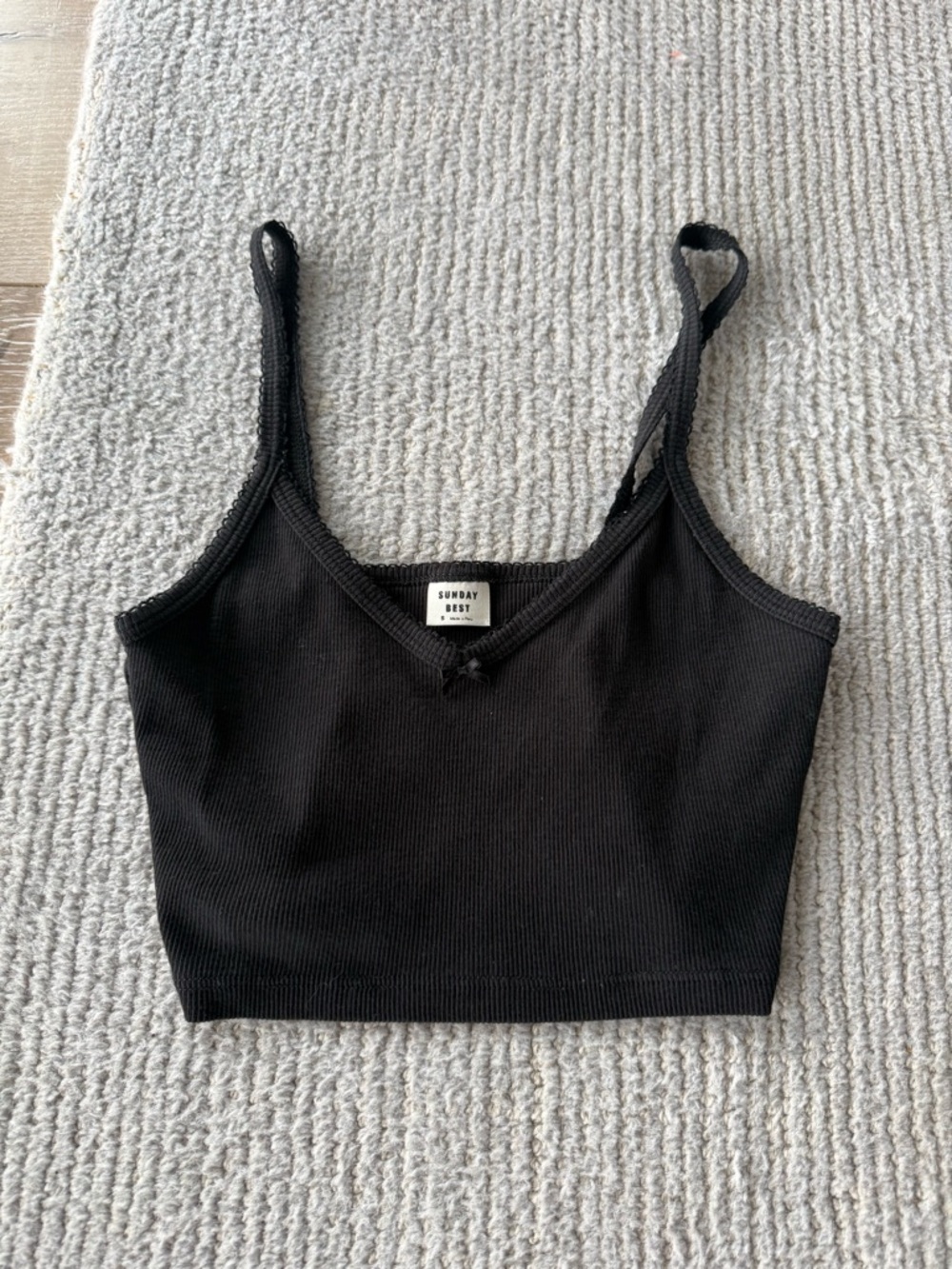 Sunday Best Black Ribbed V-Neck Cropped Camisole
